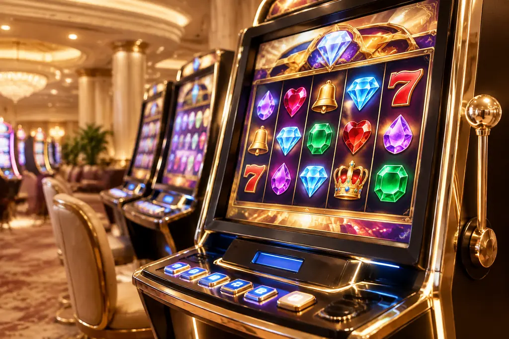 Mesin slot bertema permata di ruang kasino